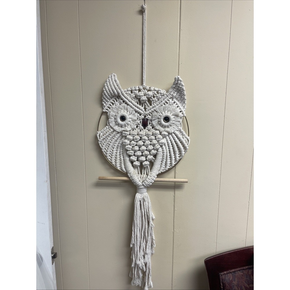 Owl Macrame Wall Hanging Handmade Woven Tapestry Boho Art Home Decor Tassel